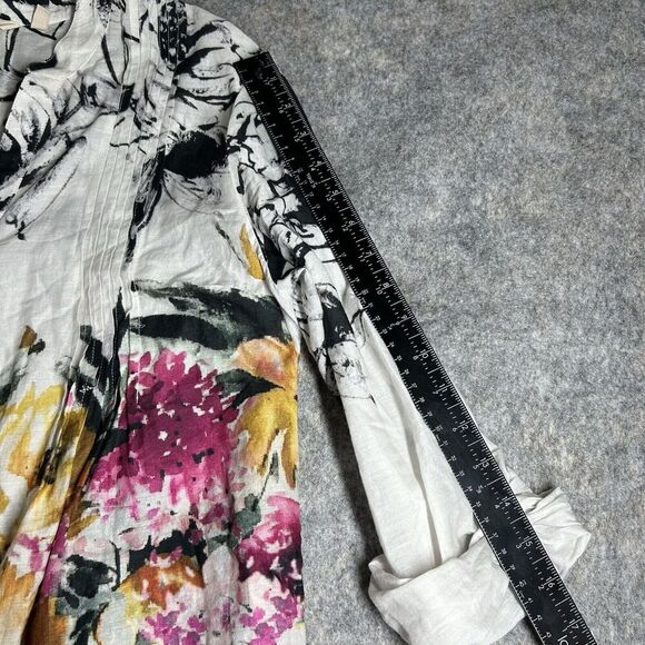Soft Surroundings Tunic Top Womens Medium Button Down Watercolor Floral Blouse - Picture 4 of 8